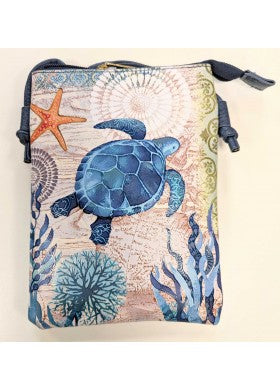 Sea Turtle Printed Cross Body Purse w/ Cell Pocket