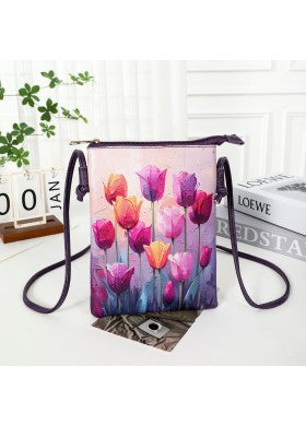 Tulip Printed Cross Body Purse w/ Cell Pocket