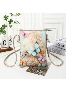 Butterfly Printed Cross Body Purse w/ Cell Pocket