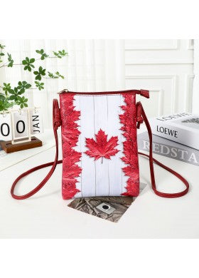 Maple Leaf Printed Cross Body Purse w/ Cell Pocket