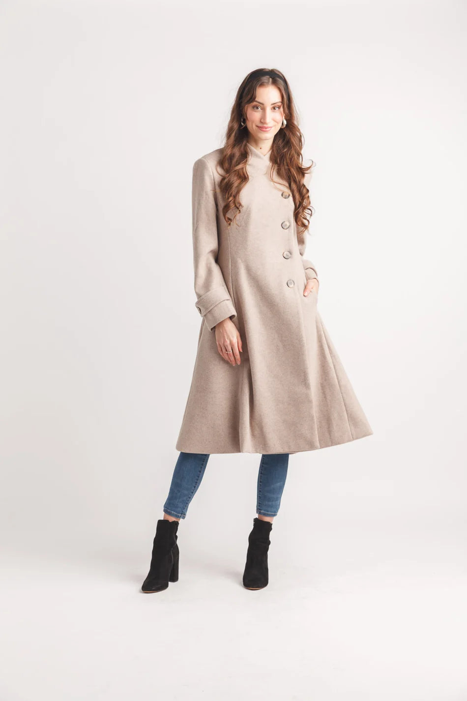 Button Up A-line Coat with Pockets