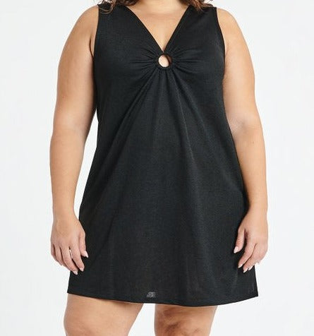 Sleeveless Cover Up Dress With Ring - Black