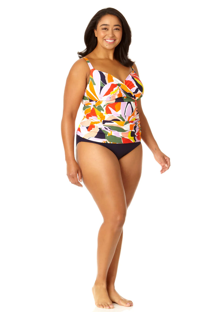 Twist Front Underwire Tankini Swim Top - Palm Party