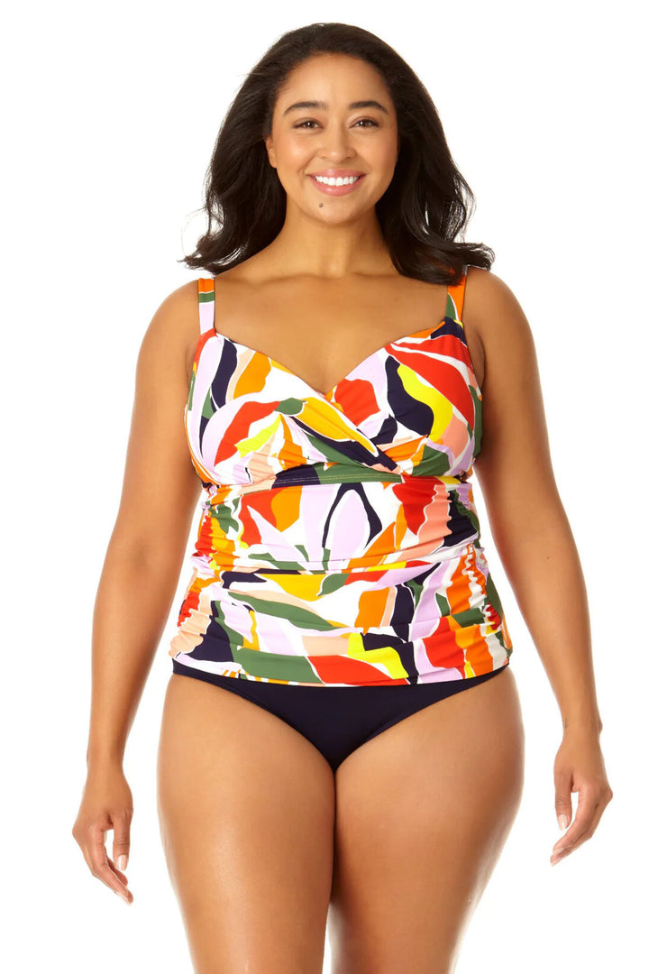 Twist Front Underwire Tankini Swim Top - Palm Party