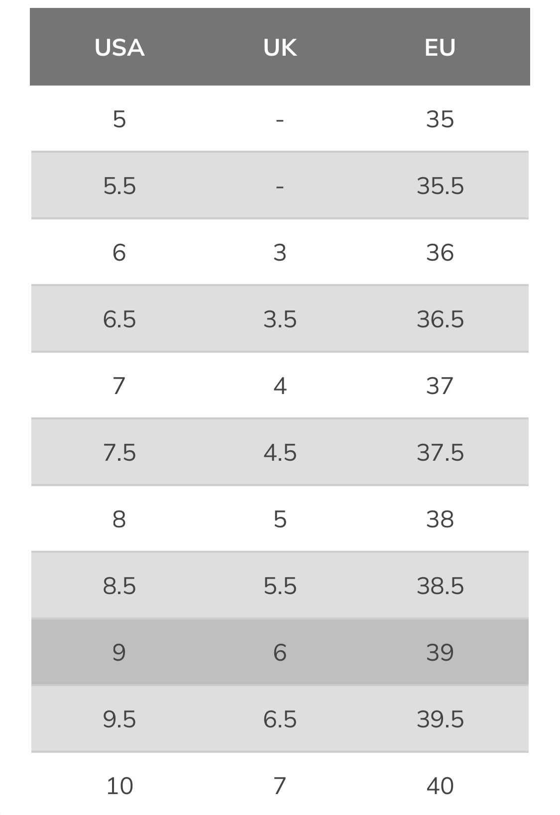 Bobs shoes size chart online