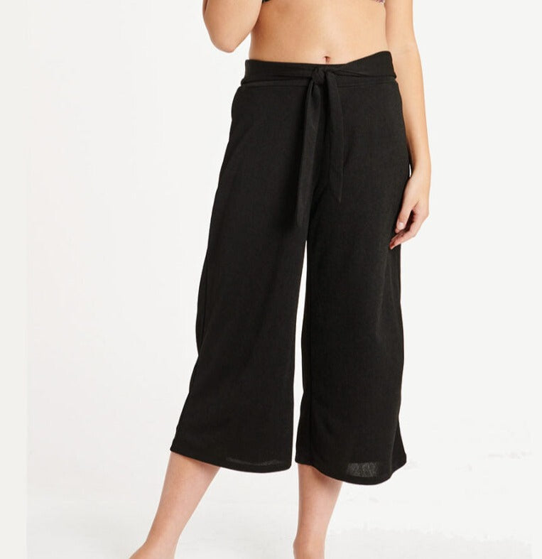 Cover Up Gaucho Pant With Sash - Black
