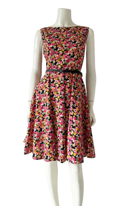 "Ruby" Colorful Florals Boat Neck Dress