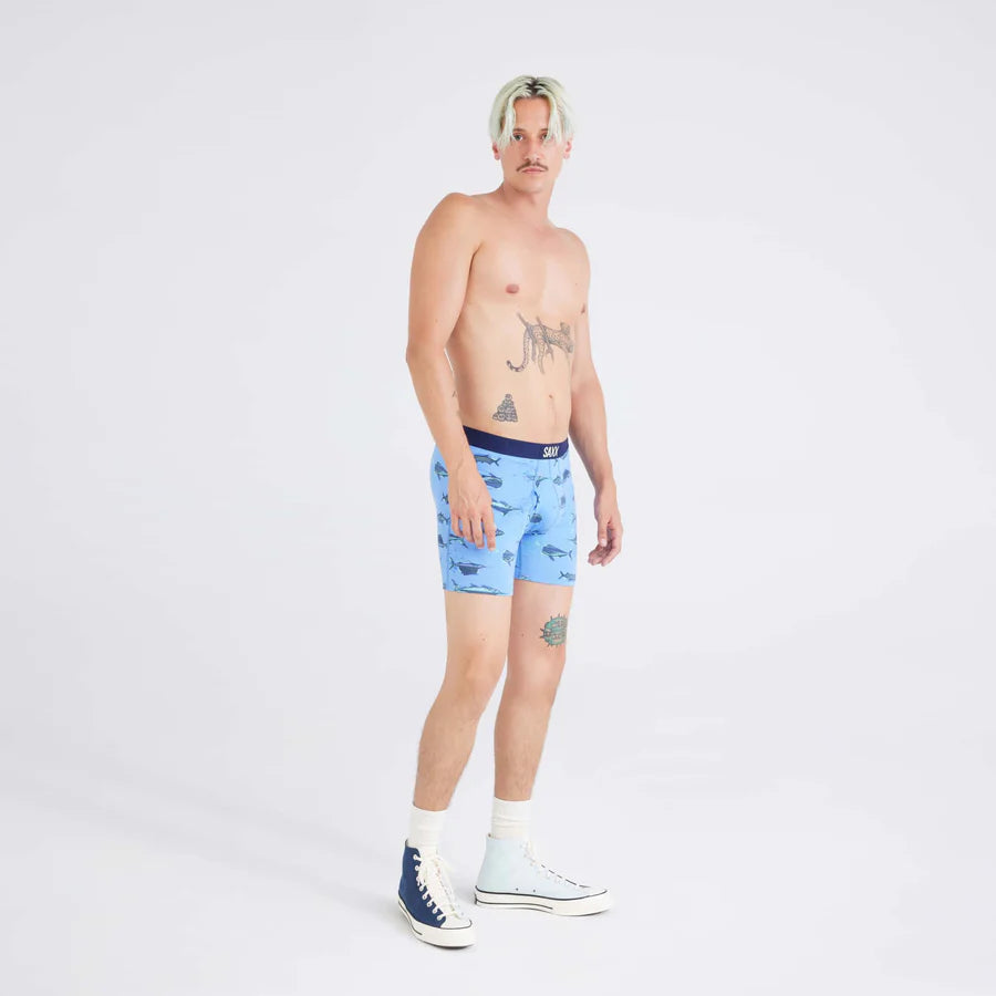 🇨🇦 Saxx Ultra Super Soft Boxer Brief - Fish On-Sail Blue - Size Medium