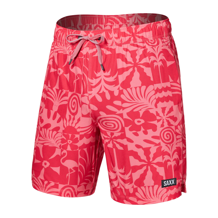 🇨🇦 Saxx Oh Buoy 2in1 Volley 7" - East Coast- Hibiscus - Size Small