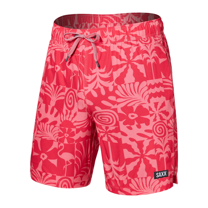 🇨🇦 Saxx Oh Buoy 2in1 Volley 7" - East Coast- Hibiscus - Size Small