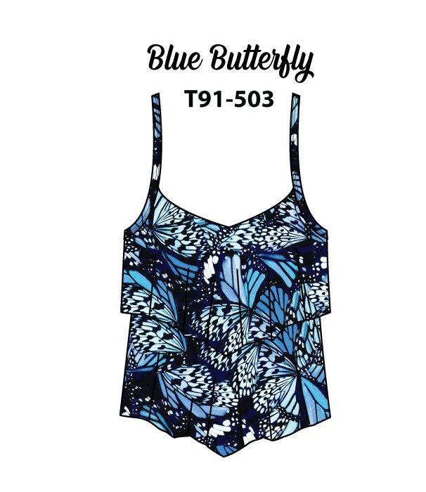 Tiered Tankini Top - Blue Butterfly