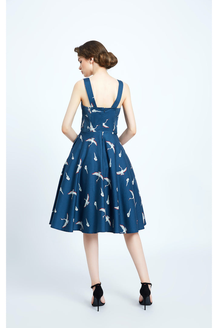 "Heidi" Flying Crane Fit & Flare Dress - Size Medium
