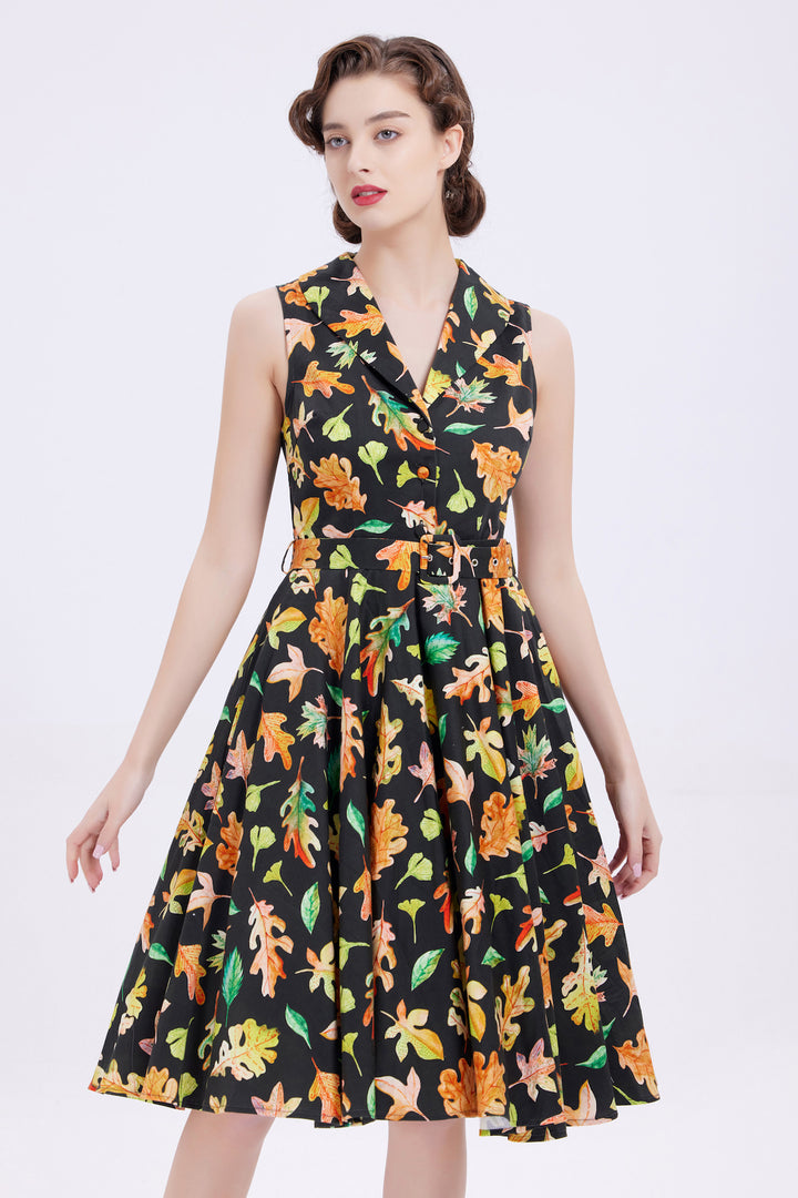 "Jani" Autumn Leaves Fit & Flare Dress