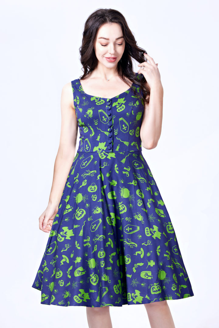 "Heidi" Graveyard Fit & Flare Dress - Size Medium