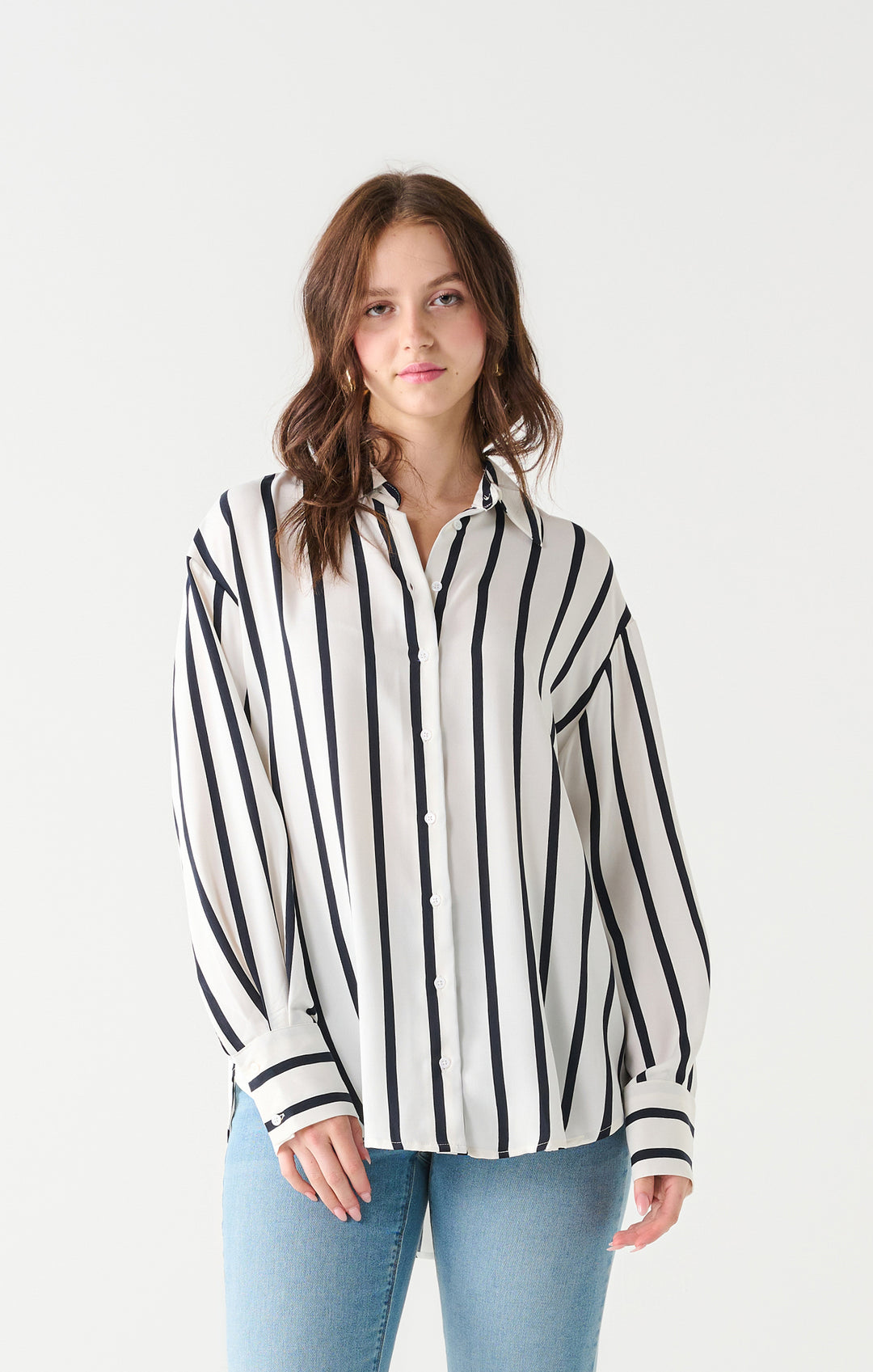 Striped Textured Button Front Blouse