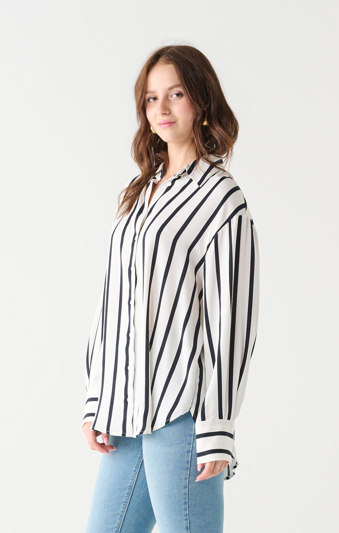 Striped Textured Button Front Blouse