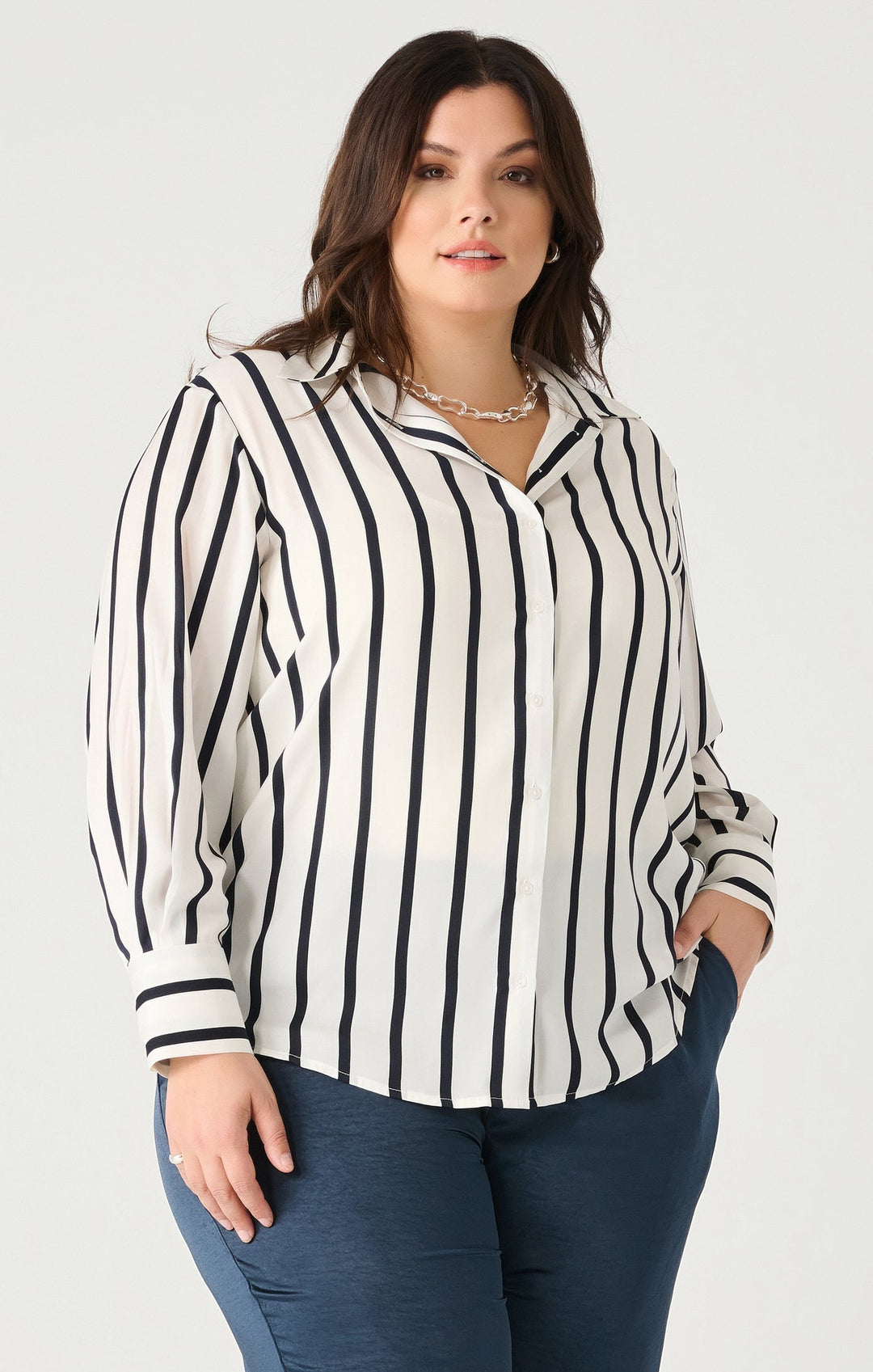 Striped Textured Button Front Blouse