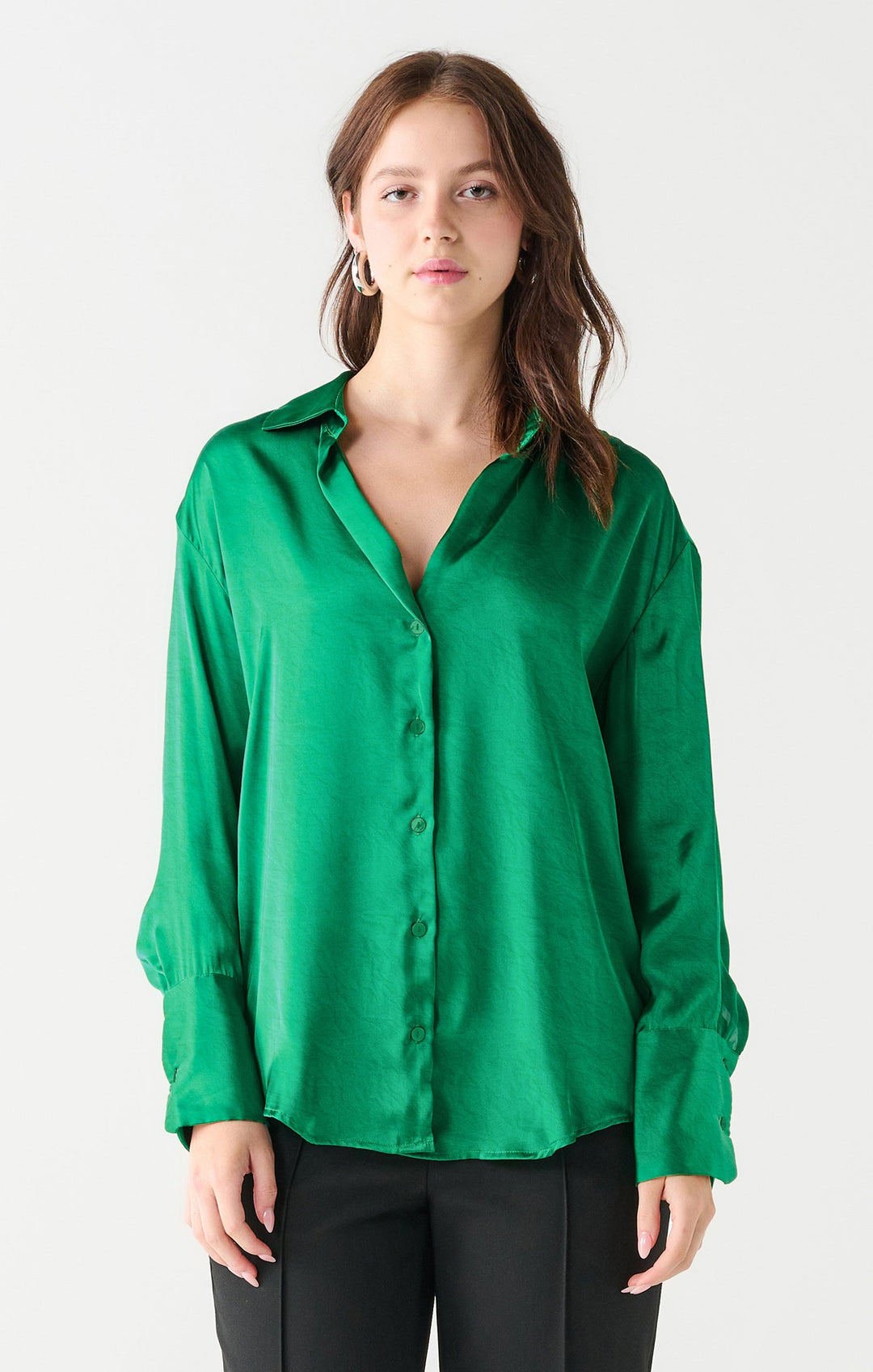 Emerald Textured Button Front Blouse