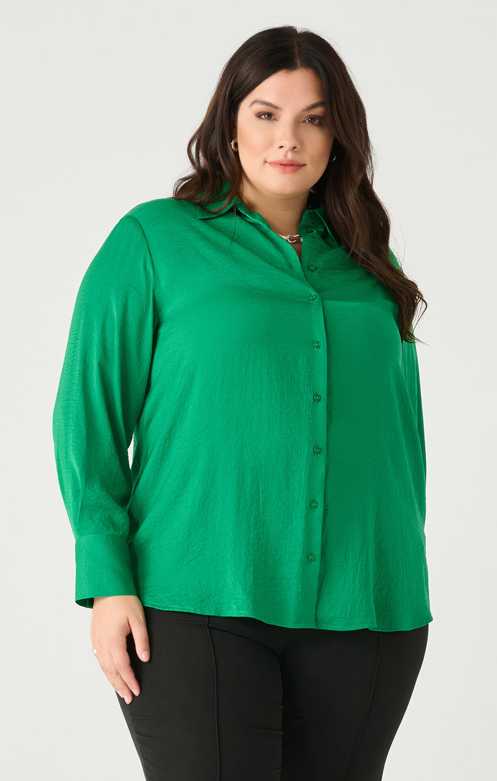 Emerald Textured Button Front Blouse