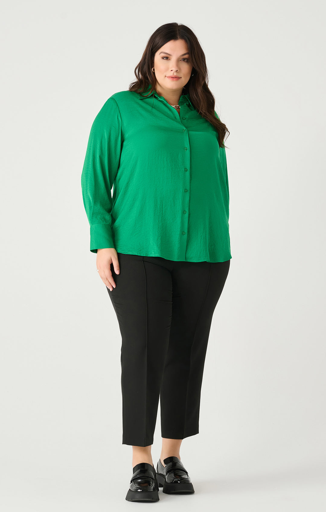 Emerald Textured Button Front Blouse