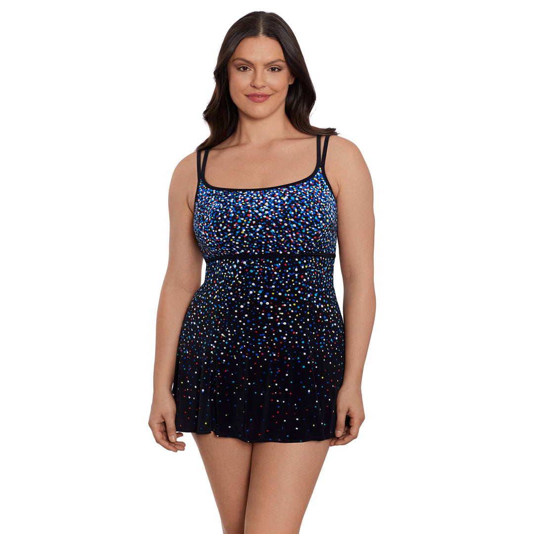 Rainbow Sprinkles Empire Princess Seam Long Torso Swim Dress