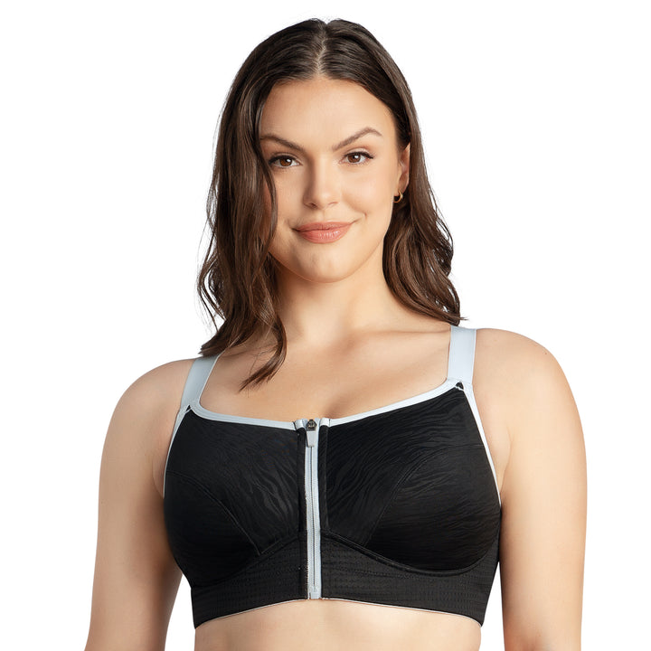 Wave Wire Free Zip Front Sports Bra - Black