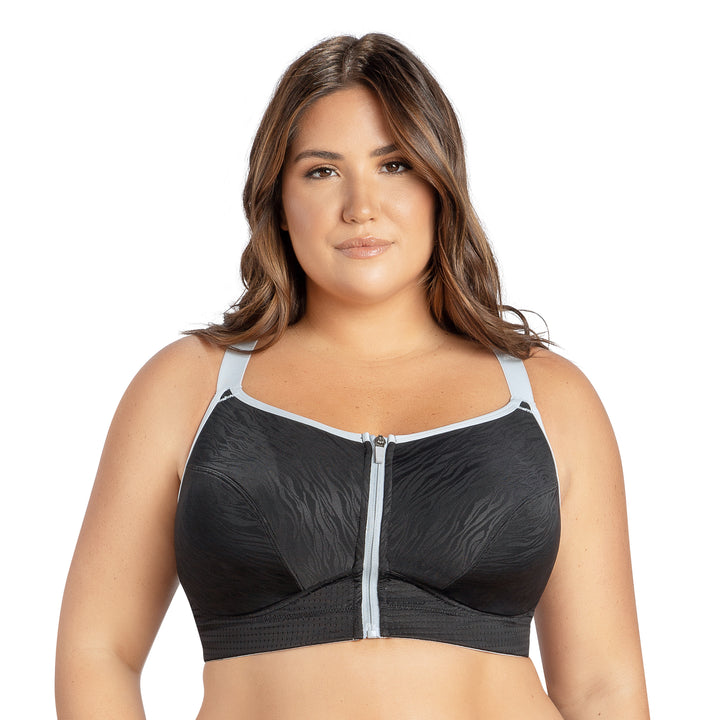 Wave Wire Free Zip Front Sports Bra - Black