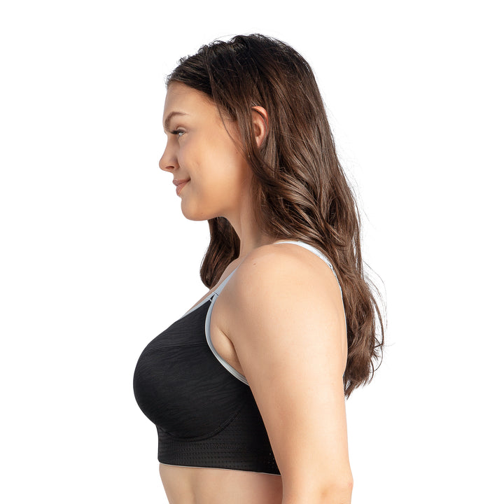 Wave Wire Free Zip Front Sports Bra - Black