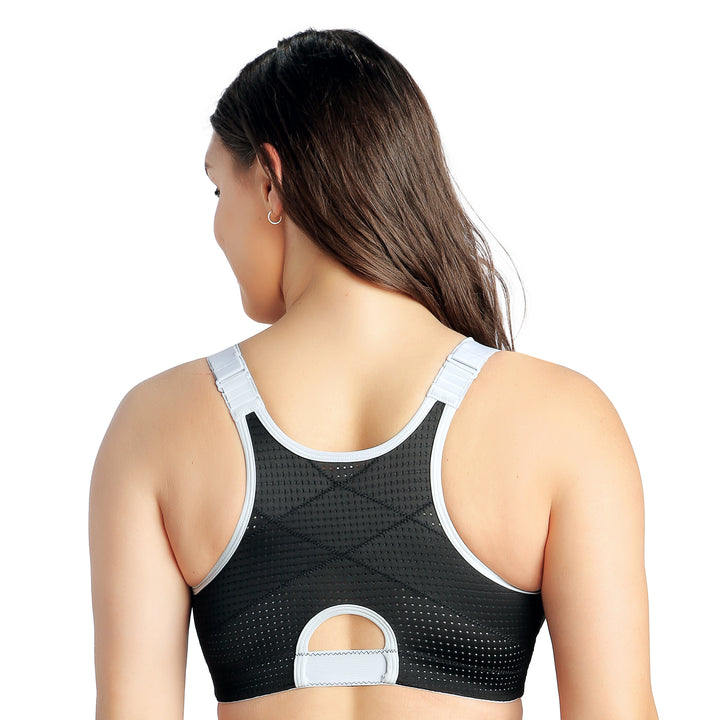 Wave Wire Free Zip Front Sports Bra - Black