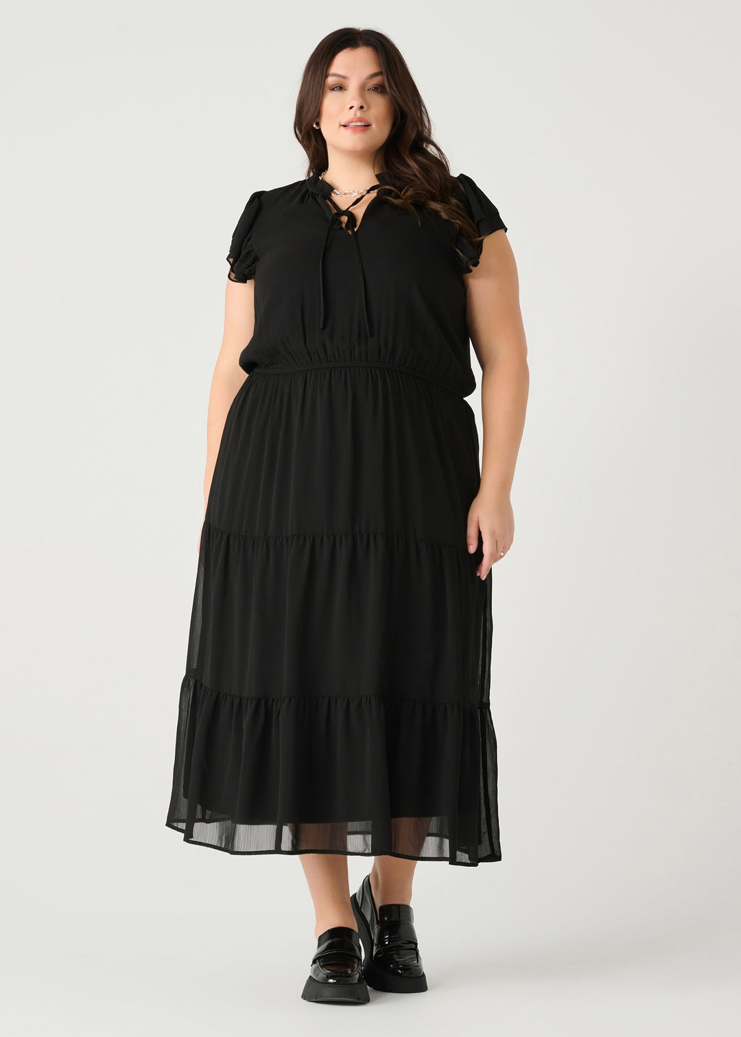 Dex Plus Ruffled Sleeve Tiered Maxi Dress