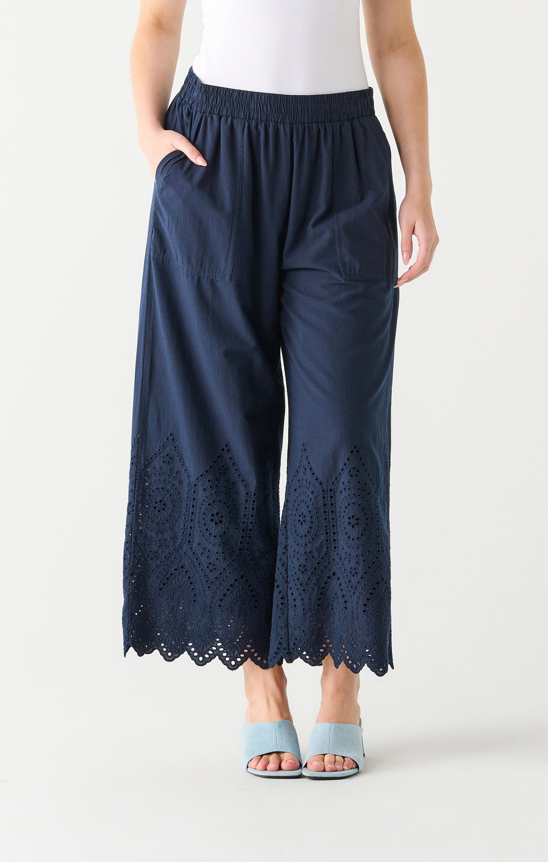 High Waisted Eyelet Pull On Pants