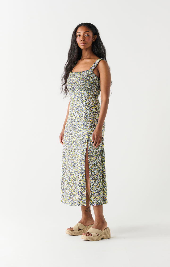 Dex Smocked Bodice Linen Midi Dress