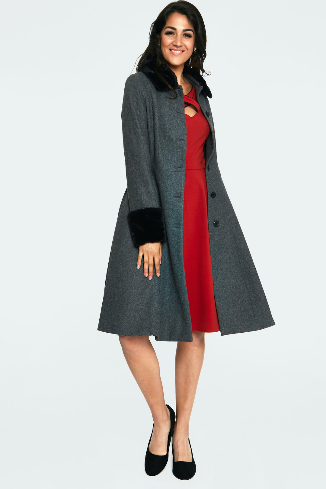 Erin Removable Faux-Fur Trim Coat With Pockets