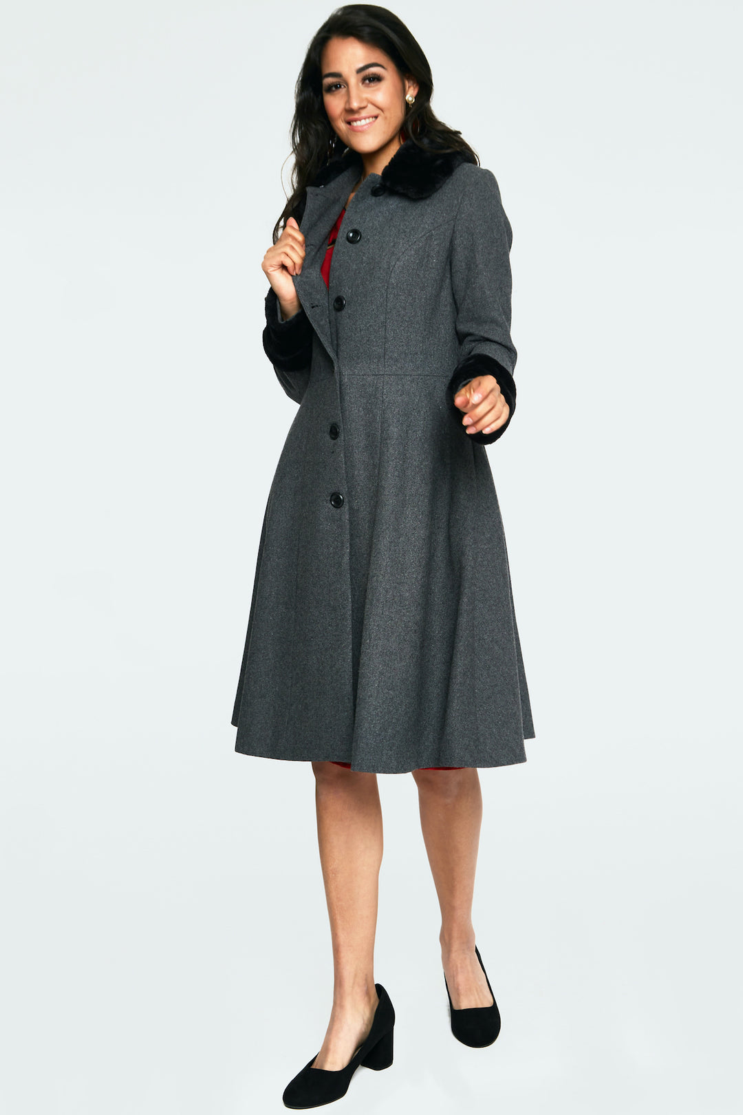 Erin Removable Faux-Fur Trim Coat With Pockets