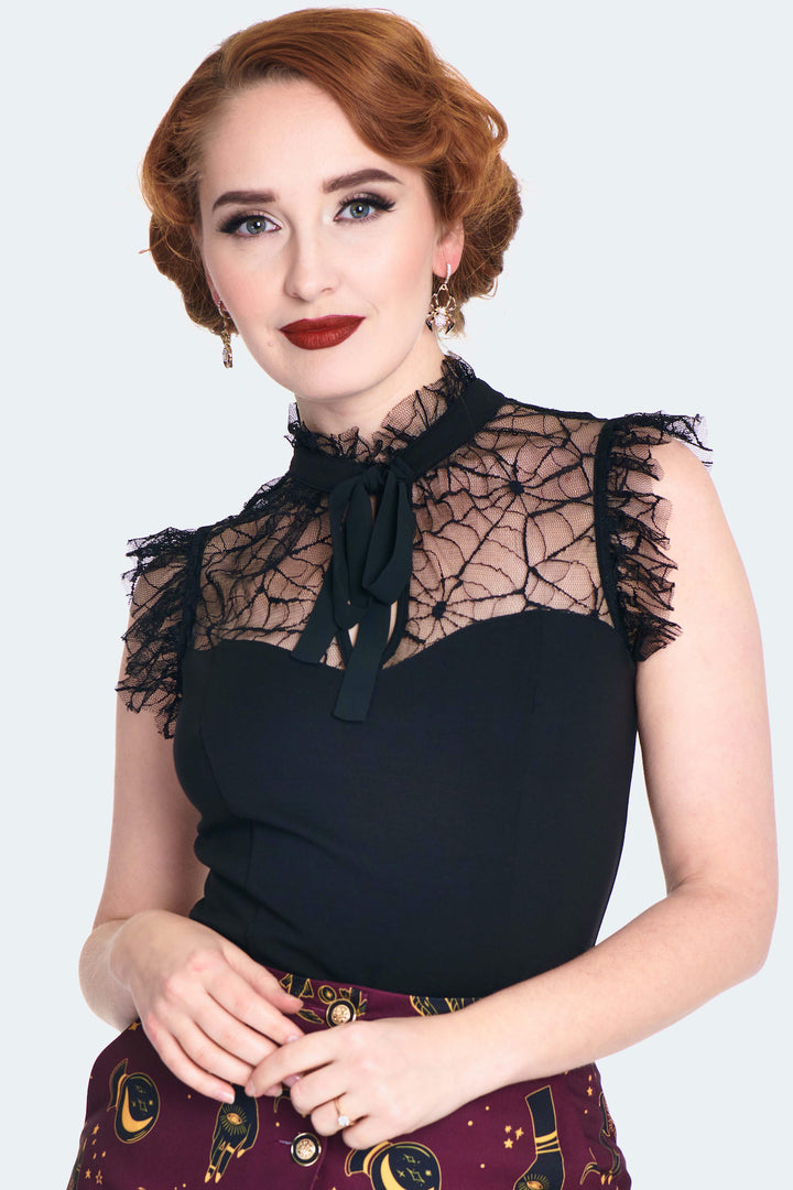Web Lace Tie Collar Top