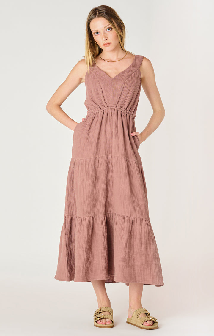 Dex Sleeveless Textured Tiered Mid Dress