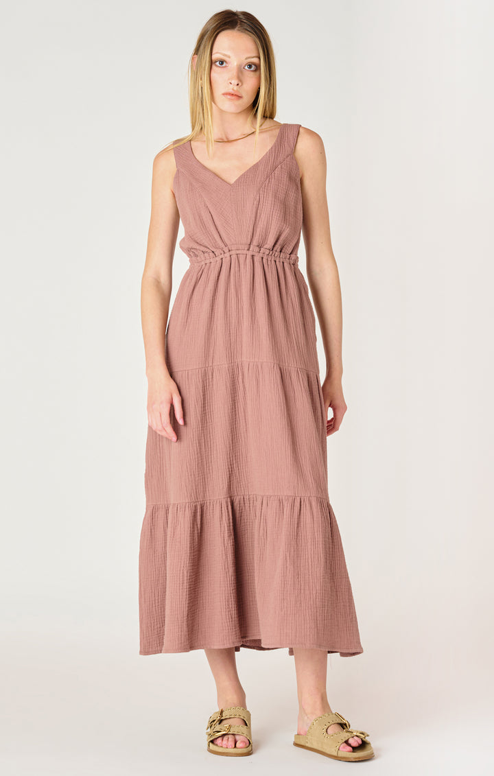 Dex Sleeveless Textured Tiered Mid Dress