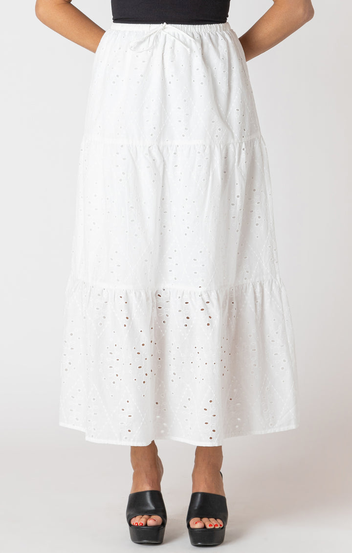 Embroidered Eyelet Cotton Maxi Skirt