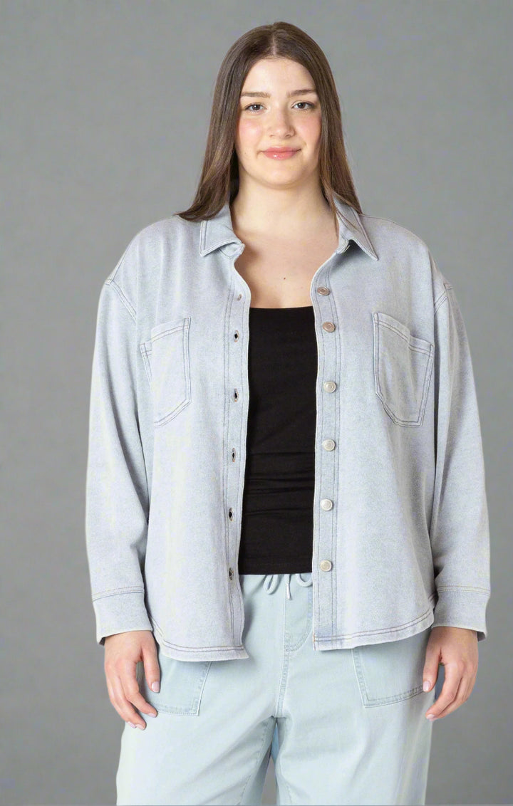 Long Sleeve Knit Denim Jacket