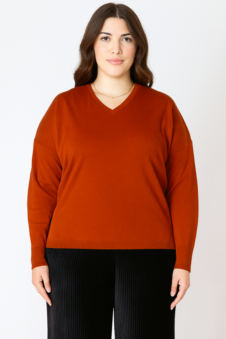 Long Sleeve Soft Knit Sweater - Burnt Orange