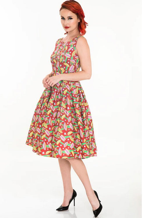 "Lily" Venus Fly Trap - Boat Neck Pleated Dress - Size Large