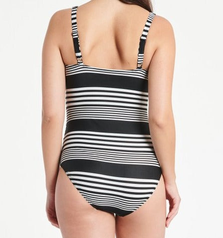 One Piece Swimsuit with Adjustable Straps - Black Stripe