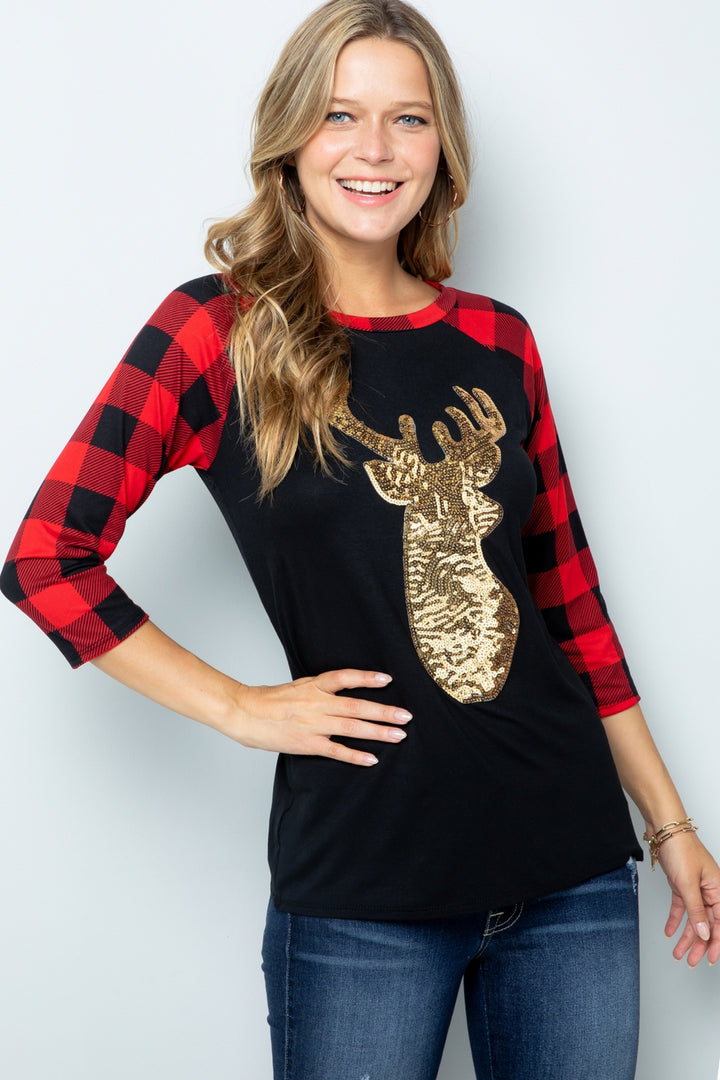 Raglan Sleeve Top Deer Patch Top