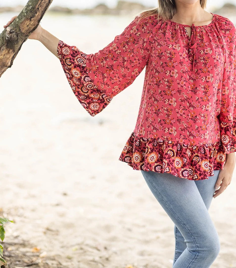 Floral Bell Sleeve Blouse