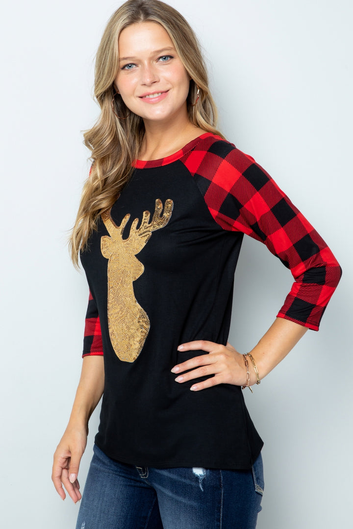 Raglan Sleeve Top Deer Patch Top