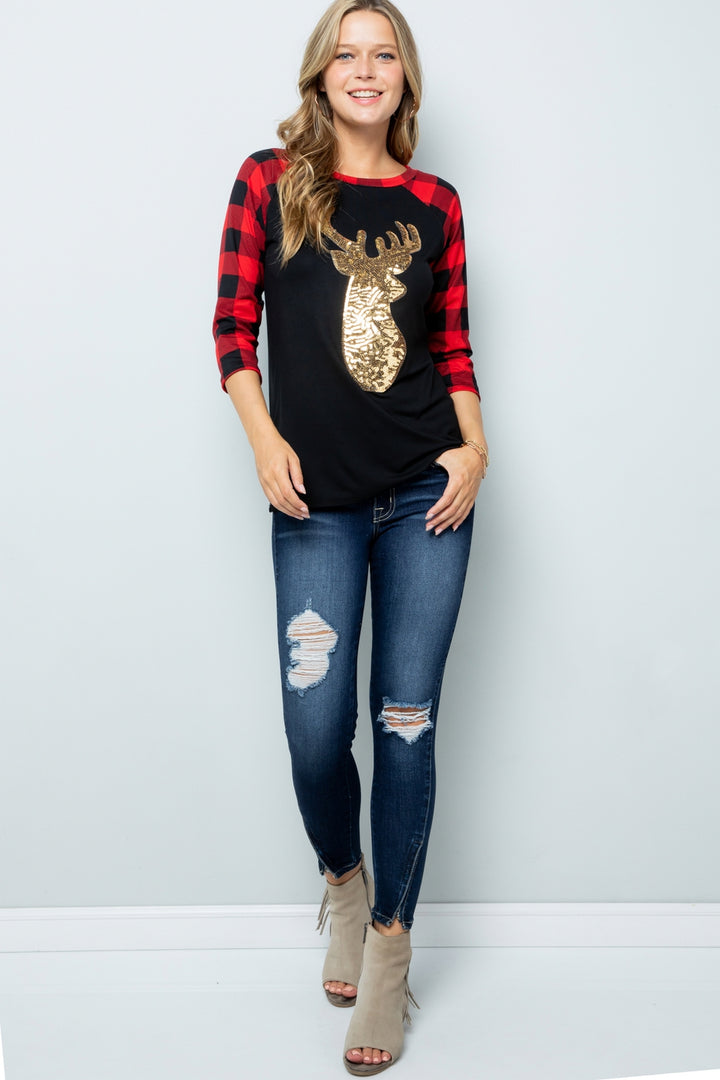 Raglan Sleeve Top Deer Patch Top