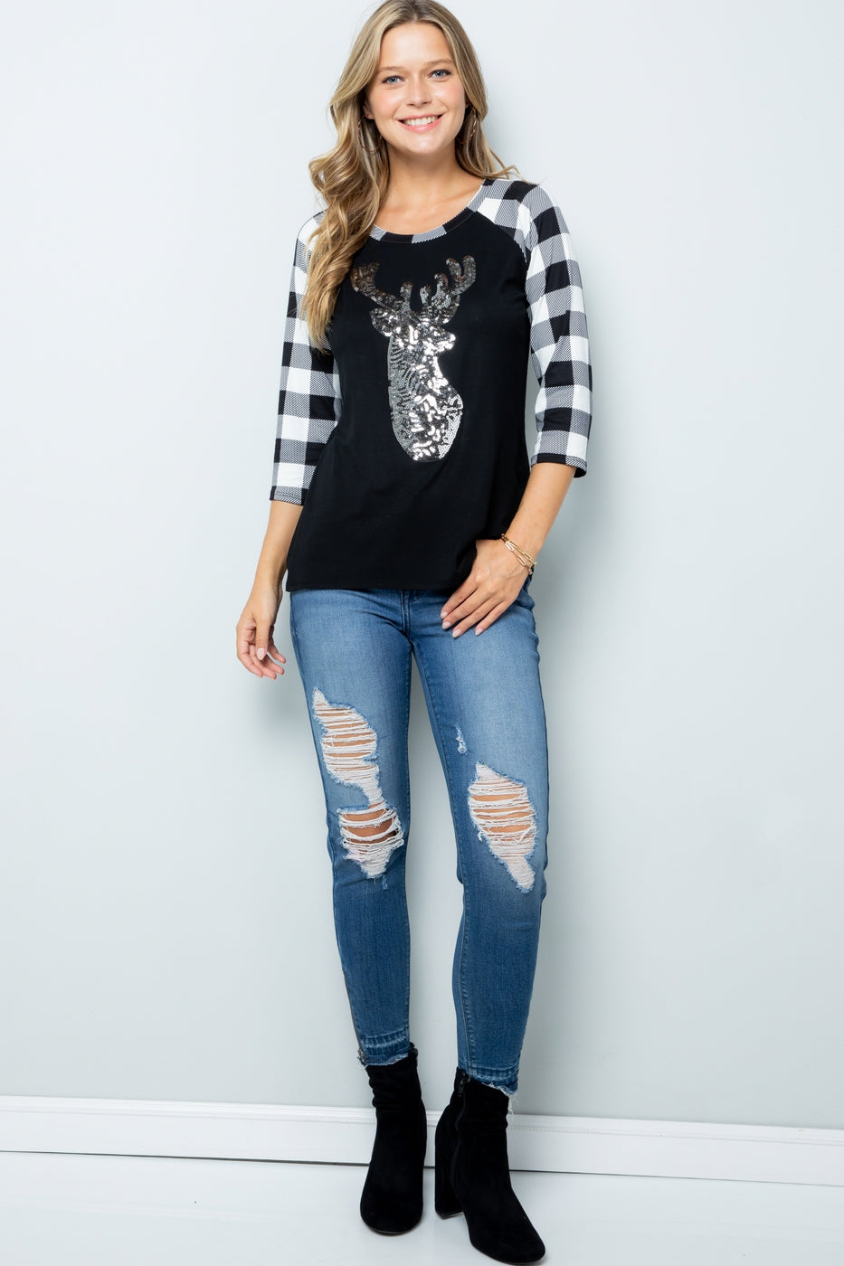 Raglan Sleeve Top Deer Patch Top