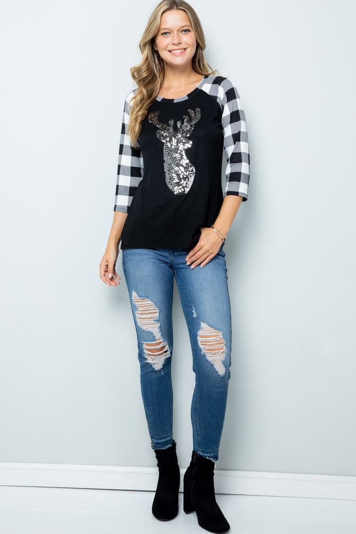 Raglan Sleeve Top Deer Patch Top