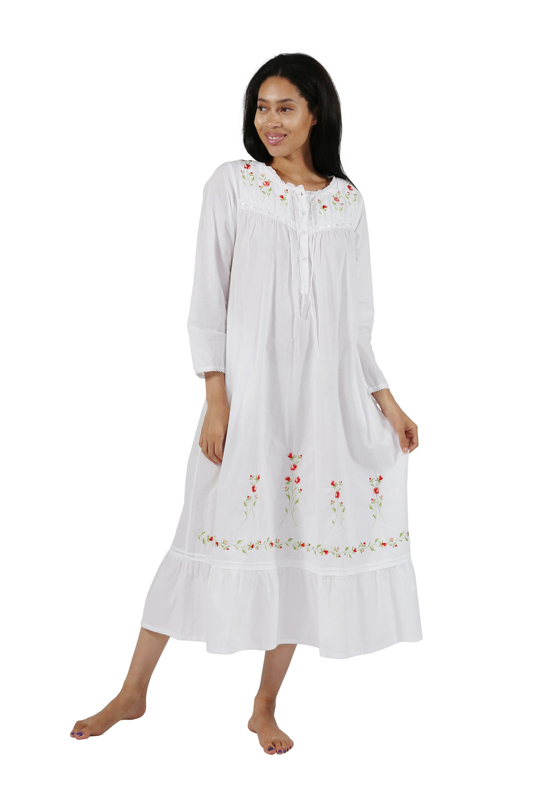 Rose Embellished Cotton Gown