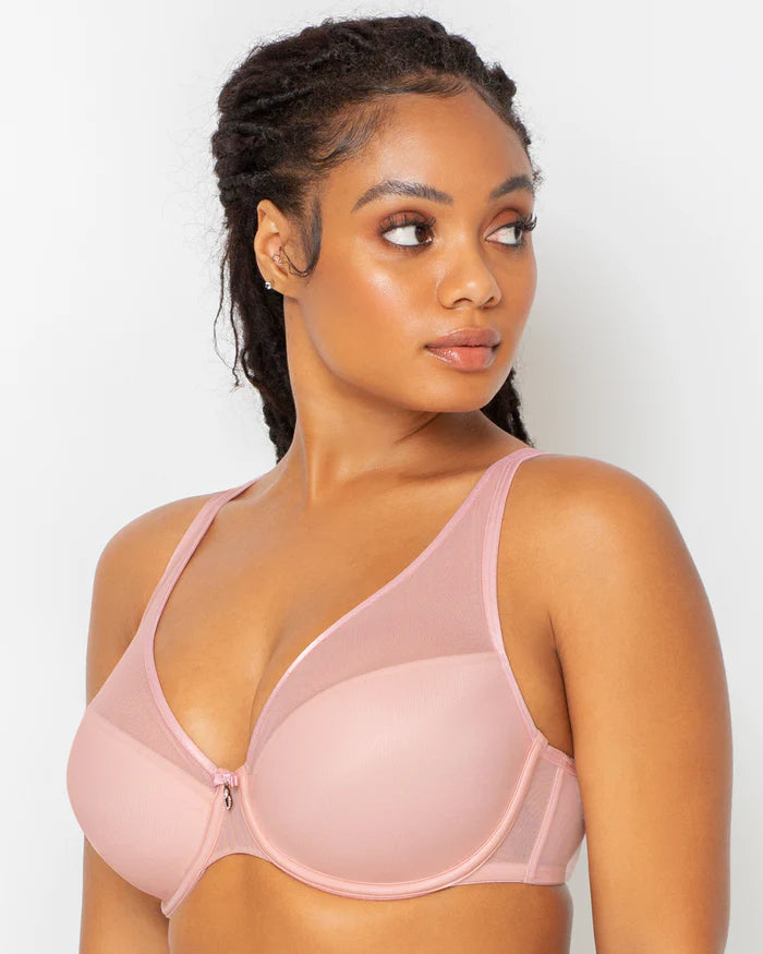 Sheer Mesh Plunge T-Shirt Bra - Blushing Rose